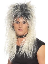 80s Blonde Black Hard Rocker Wig Mens Rock Star Rocker Fancy Dress
