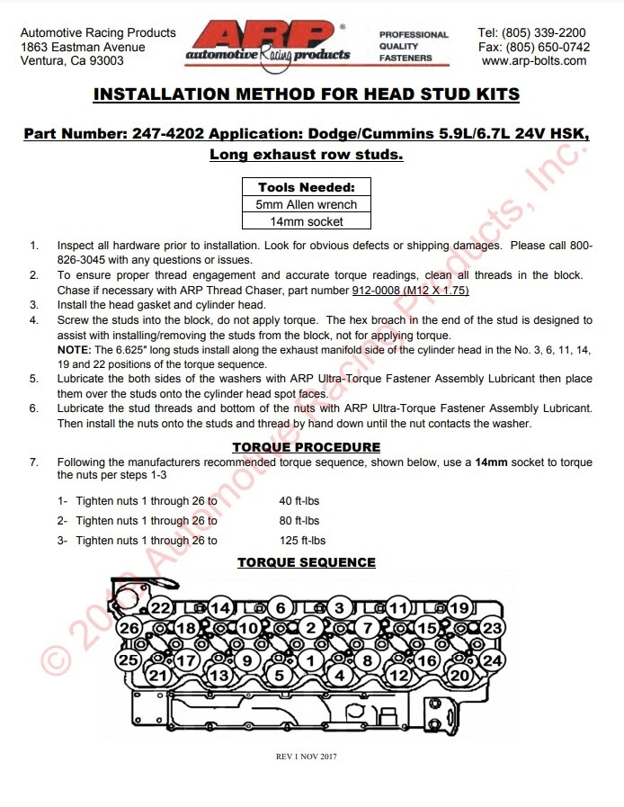KIT DE TACOS DE CABEZA DIÉSEL ARP 1998.5-2021 DODGE RAM 2500 3500 5.9L 6.7L 24V ARP2000 Foto 2 de 3
