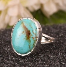 Huge Oval Kingman Turquoise Chunky Ring Sterling Silver Statement Ring Jewelry
