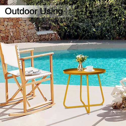 Outdoor Side Tables Small Round Metal End Table Portable Indoor for Patio Yard - Picture 68 of 70