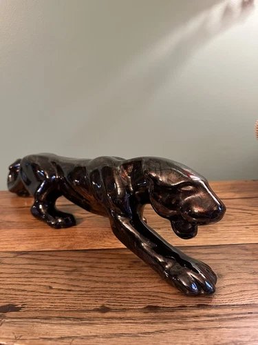 Vtg Haeger Panther Ceramic Black And Gold Swirl Rare 24" L x 4.5" W x 5" H MCM