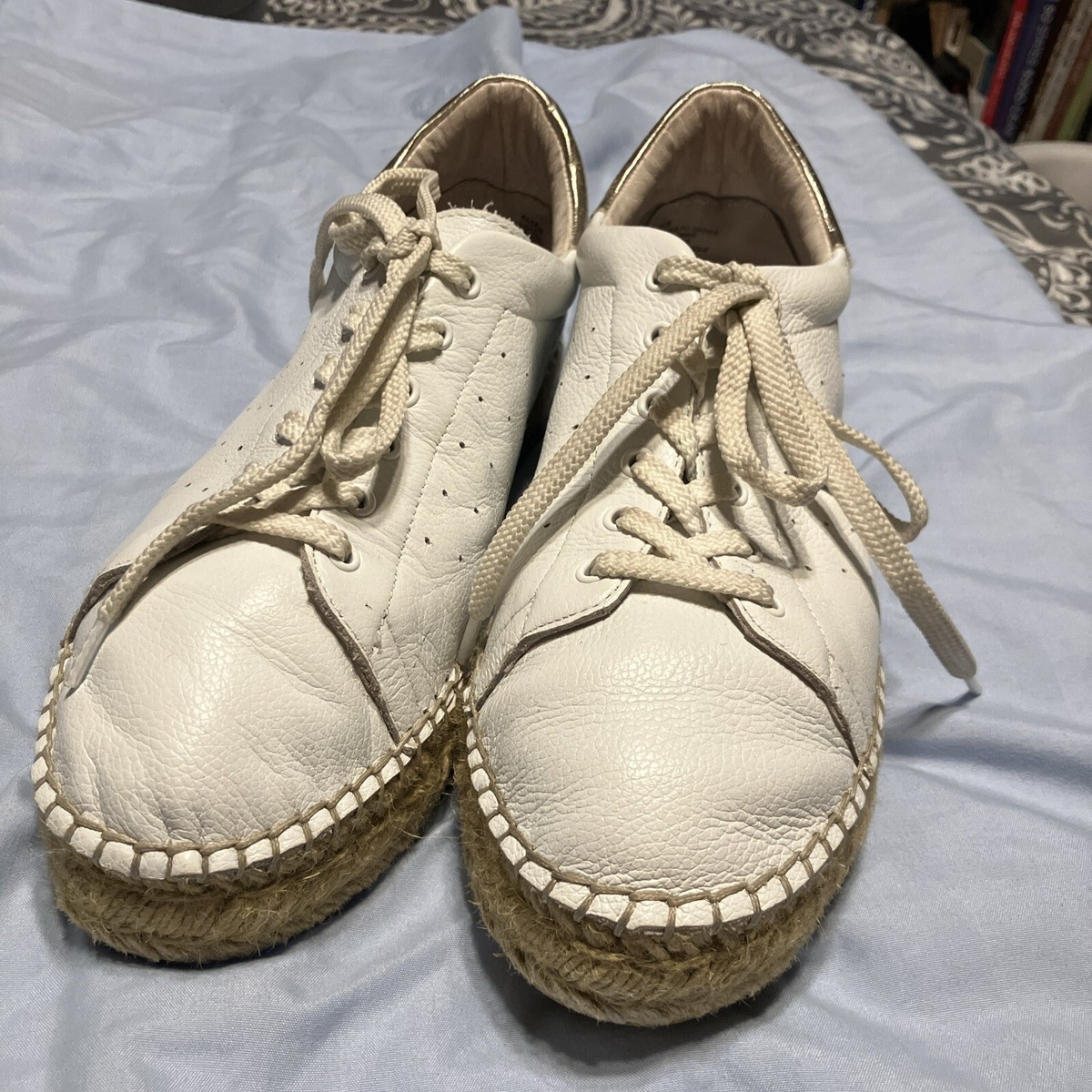 Steve Madden Pace White Leather Lace up Espadrille Platform Sneaker Used