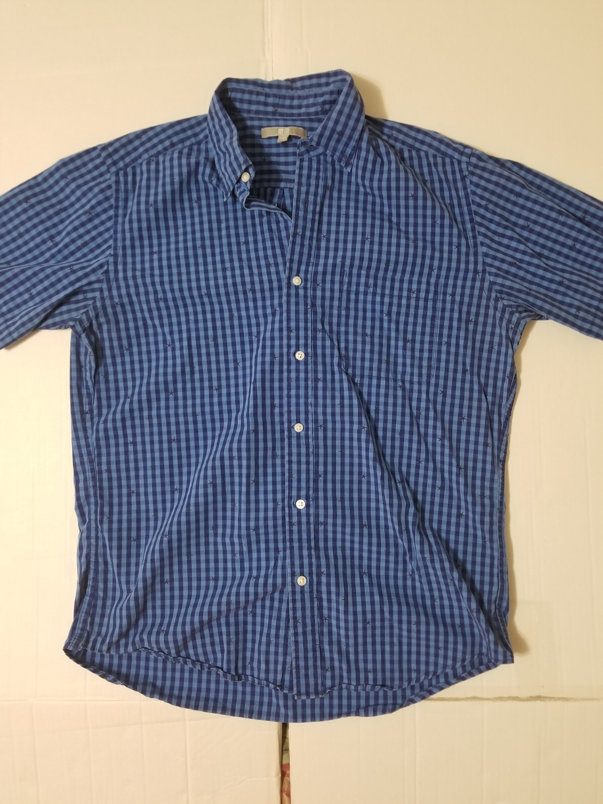 UNI OLO Blue Checkered Button Up Shirt Adult Men's Size L This is A — free download