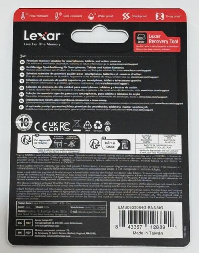 Lexar 64GB micro SDXC Blue series UHS-1 V30 U3 4K 100MB/s A1 (UK Stock) BNIP 633 - Picture 13 of 24