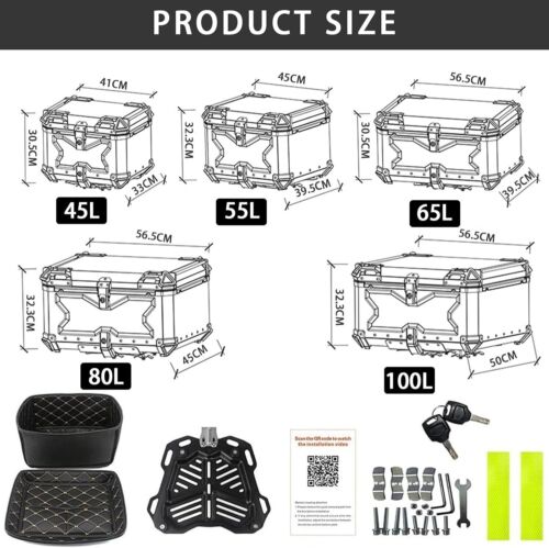 55 Liter Motorrad Alu Top Case BOX XB55 Aluminium Alloy Siber+Unteres Rack - Bild 9 von 9