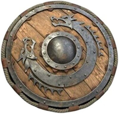 Medieval Warrior Wooden Viking Shield Round Shield Dragon Face Viking Shield