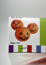 Orange Jack-o'-Lantern Hanging Paper Lanterns 6 PC Halloween Party D cor 10"Diam