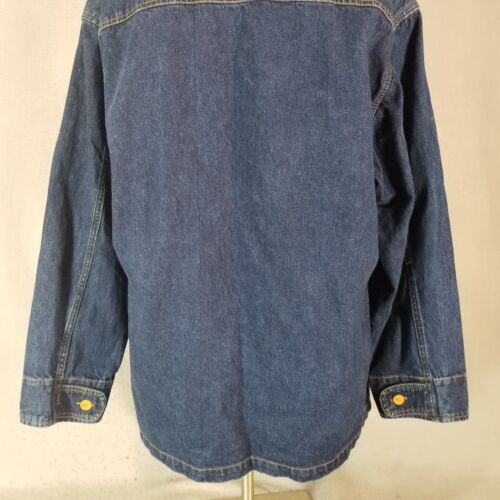 Perry Ellis Jacket Coat Barn Chore Blue Denim Mens Large Retro Cotton Hooded - Picture 10 of 13