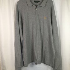 LRL Ralph Lauren Mens Polo Sweater Gray Heathered Slit Long Sleeve Cotton XXL