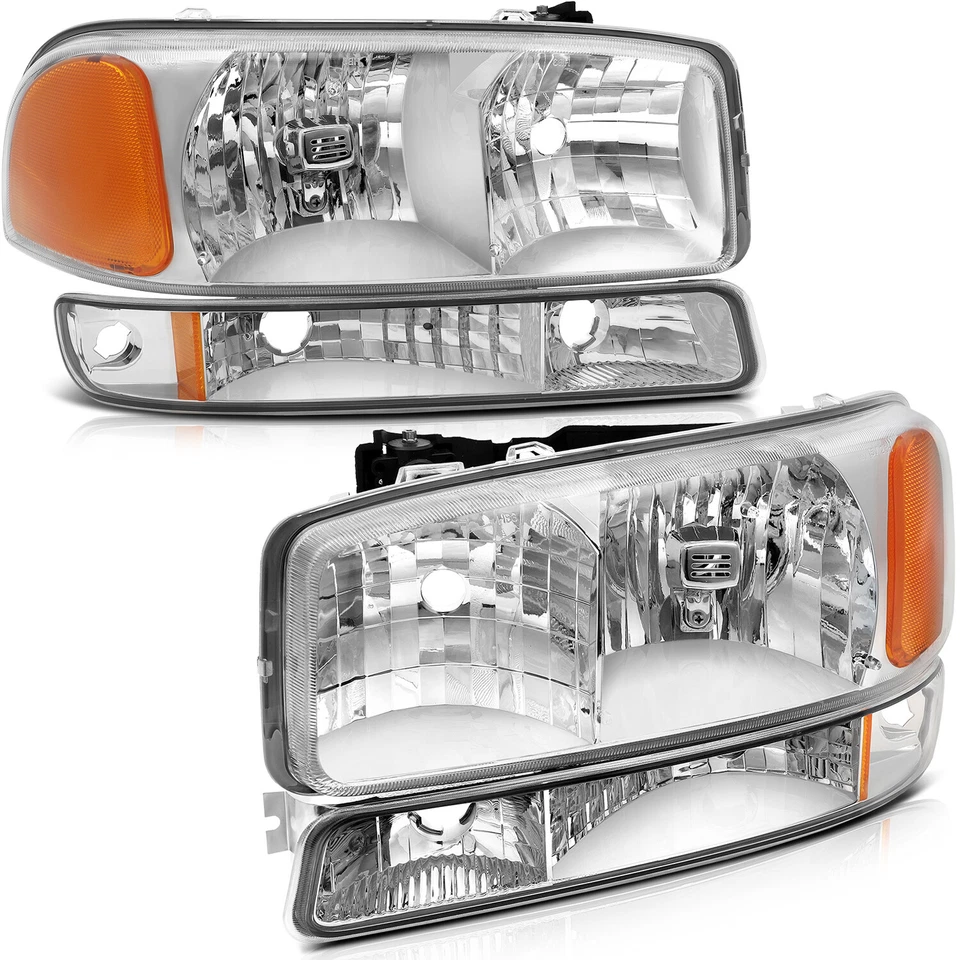 Chrom Headlights & Bumper Lights Set For 1999-2007 GMC Sierra 1500 2500 Pickup Foto 3 de 4