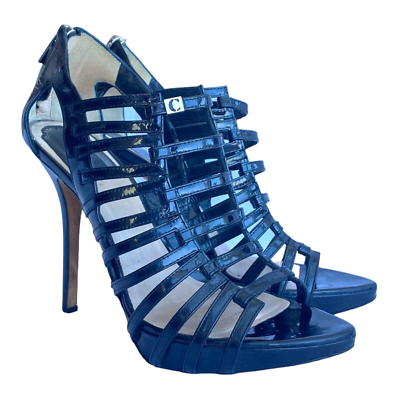 CHRISTIAN DIOR Black Patent Leather Caged Strappy Heel CHRISTIAN DIOR Black Patent Leather Caged Strappy Heel