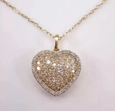 2Ct Round Lab Created Diamond Cluster Heart Women Pendant 14K Yellow Gold Plated