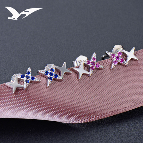 925 Sterling Silver Meteor Star Stud Earrings Blue Purple CZ Crystal Gift PE24