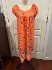 Women Short Sleeve V Neck Nightgown Orange Multi Floral Size L 40"L x 20"W
