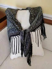 Black Paisley Wrap Shawl Fringe 66 x 34 inches