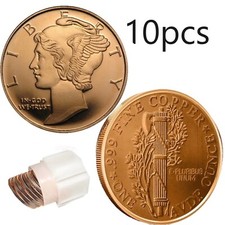 10 x 1oz Mercury Dime Copper Rounds Pure 999 Fine Bullion Coins Tube Cu USA Gift