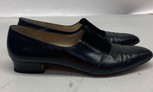 Mujer Salvatore Ferragamo Vintage Mocasines Zapatos Planos TALLA 9.5 AAA Negro Gamuza - Imagen 9 de 11