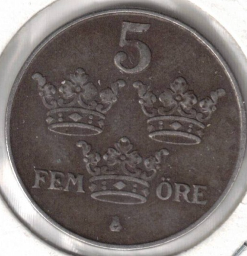 Moneda de hierro Gustavo V 1943 Suecia 5 minerales Segunda Guerra Mundial! (#3) - Imagen 2 de 2