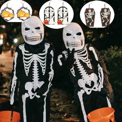 24PCS Wooden Halloween Dangle Earrings for Women, Pumpkin Earrings Boo - Imagen 5 de 5