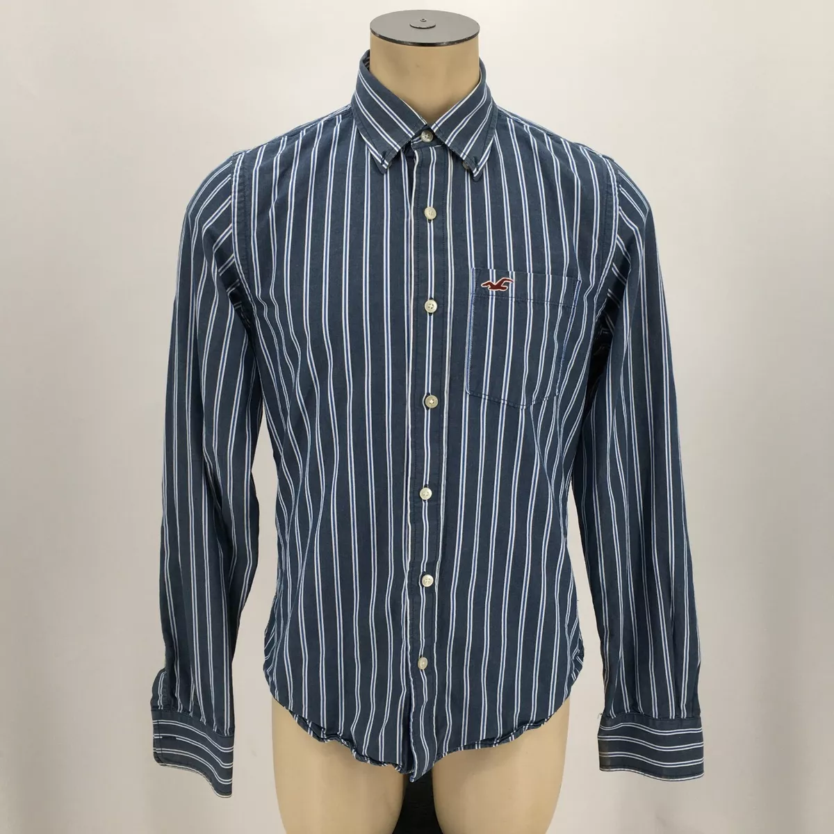 Hollister Dress Shirt Mens M Blue Stripe Long Sleeve Button Down