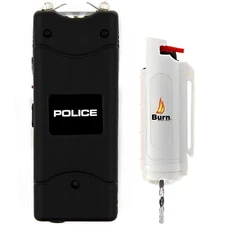 POLICE Stun Gun Burn Pepper Spray Combo for Self Defense 801 Black & White