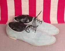 Vintage 1960s AMF Suede Leather Womens Bowling Shoes Light Blue Sz.10 Bowler