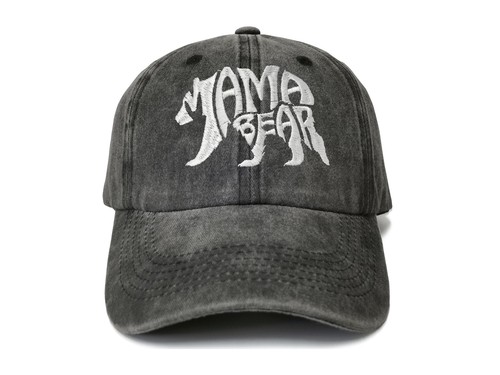 Embroidered Mama Bear and Papa Bear Hats Mama Bear(letter) (Washed Black)