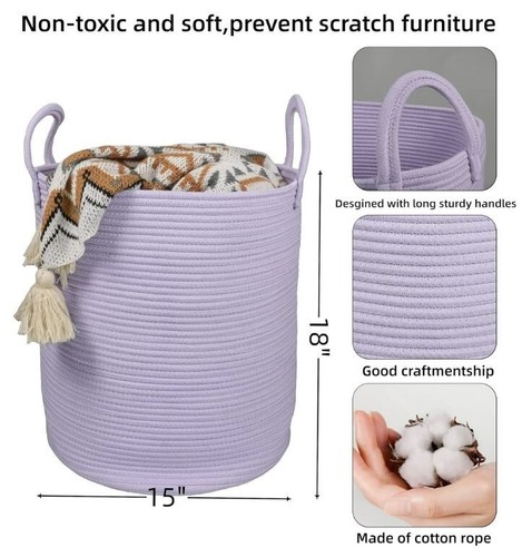 COTTON ROPE LAUNDRY BASKET HAMPER FOR KIDS BABY NURSERY HAMPER BIN WOVEN PURPLE - Picture 2 of 7