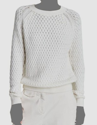 Boss Orange by Hugo Boss Women's White Fino Cotton Raglan-Sleeve Sweater Size L