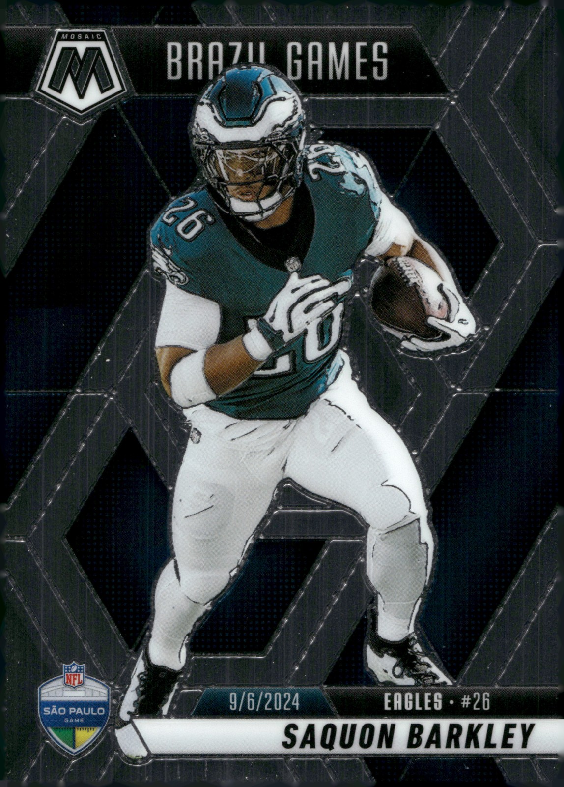 Saquon Barkley #263 Football Cards 2025 Panini Mosaic trading card — raw and PSA graded price guide