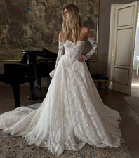 Detachable Sleeves Wedding Dresses Off Shoulder Lace Bridal Gowns A-Line 2026