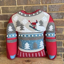 Cynthia Rowley Christmas Sweater Shape Throw Pillow 17" Ski Slopes Powder Winter