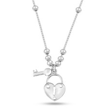Couple Lock And Key Pendant Sterling Silver Pendant Box Chain Necklace