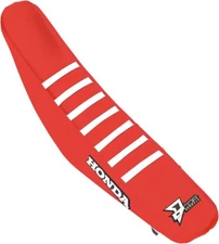 Dcor Seat Cover - Red Sides - Red Top with White Ribs Motorcycle Dirt Bike