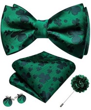 Mens Bow Tie Set Paisley Coloful Pre-tied Bowties Adjustable Green Shamrock