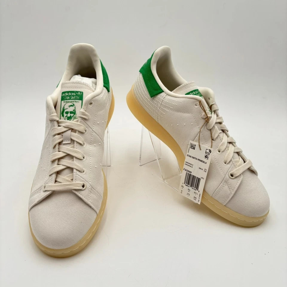 Adidas Originals Stan Smith PrimeBlue Canvas Shoes White Green