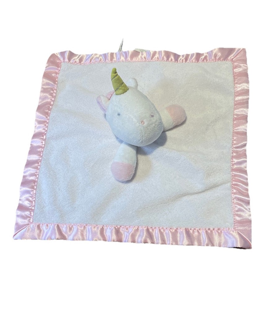 CLOUD ISLAND White Pink Sparkly Unicorn Plush Lovey Security Blanket with Satin Trim