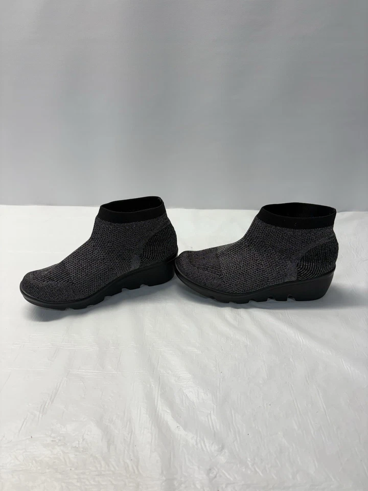 Botines Bernie Met para mujer talla 6,5 negro plateado tela brillante cuña Foto 3 de 4