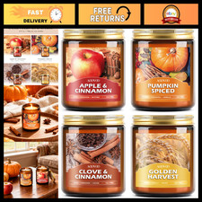 4 Pack Fall Scented Candles - Natural Soy Wax, 200 Hour Burn, Autumn Gifts, Pump