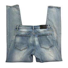 RICHIE LE Jeans Mens 32 X 32 Blue Paint SplatterSlim Tapered Distressed Stretch
