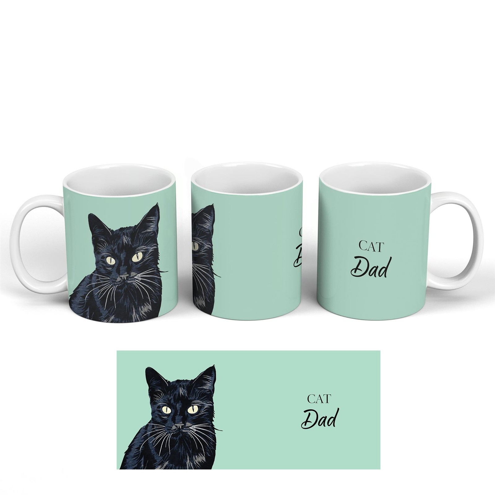 Black Cat Dad Cat Homeware Decor Giftware Green Ceramic Classic Mug