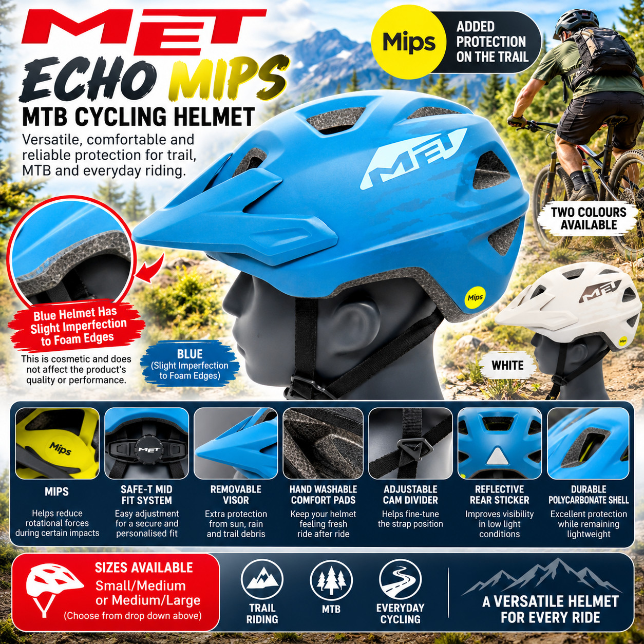 MET Echo MIPS MTB Casco Ciclismo Trail Mountain Bike S/M M/L Visiera Regolabile