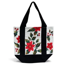 Hand-Painted Christmas Poinsettia Canvas Tote Bag – Washable, One-of-a-Kind