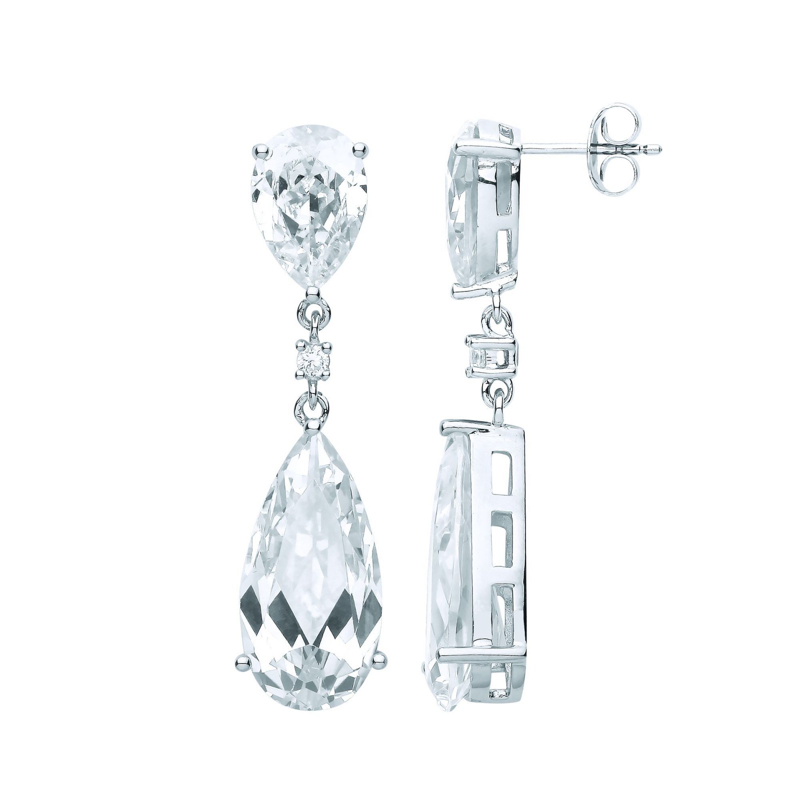 925 Sterling Silver Jewelco London Pear CZ Magic Mirror Raindrop Drop Earrings
