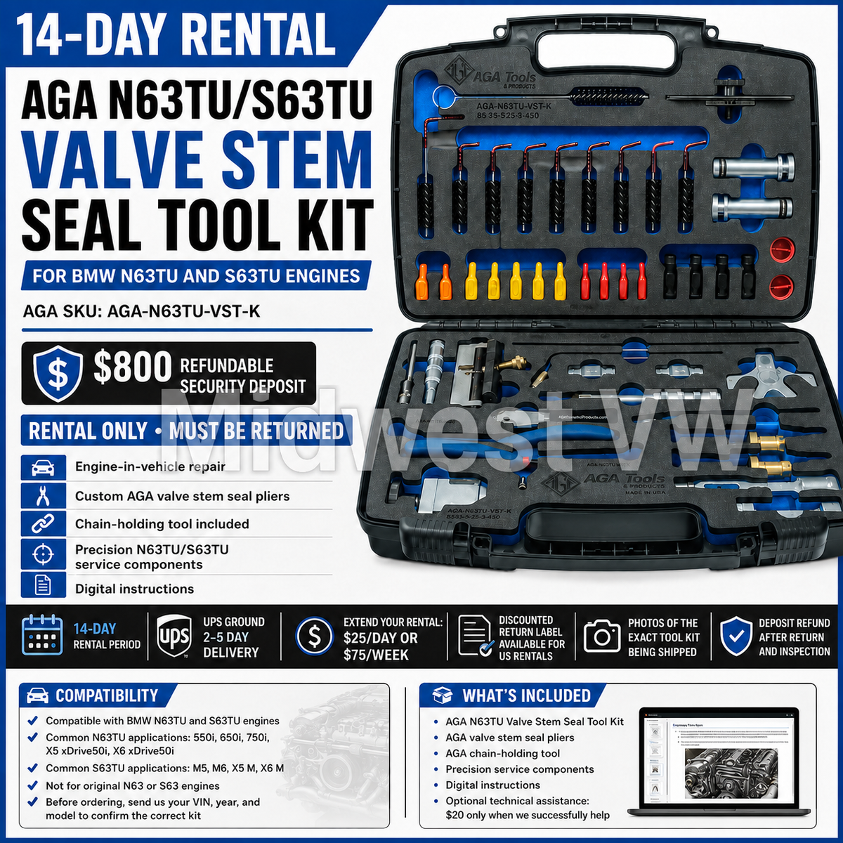 TANNOY PRESTIGE メンテナンスキット 👍 14 DAY RENTAL, AGA N63TU Valve Stem Seal Tool Kit for BMW AGA