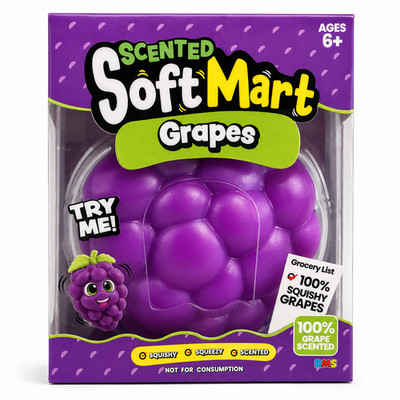 SoftMart Scented Grape Squishy Toy Purple Stress Relief Squeeze Ages 6+