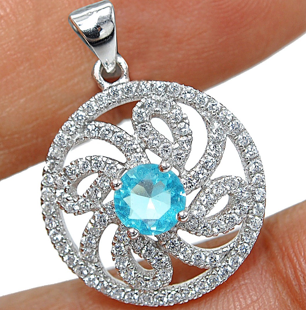 2CT Heat Treated Aquamarine 925 Solid Sterling Silver Pendant Jewelry LV4-9