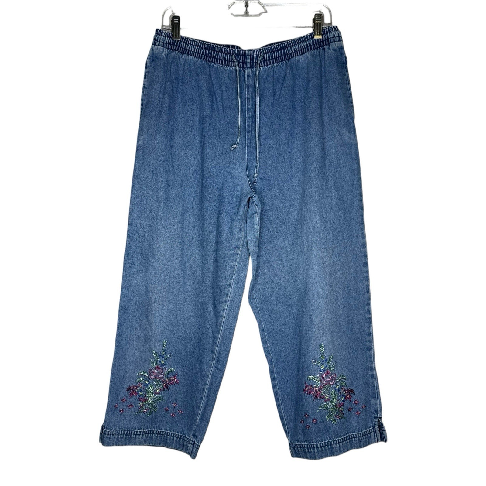 Basic Editions Pull On Drawstring Embroidered Cro… - image 1