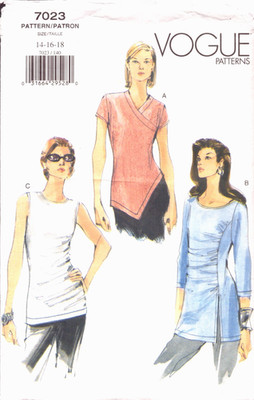 Vogue 7023 ~ Close-Fitting, Pullover Top Has Neckline/Length Variations ~ 14-18