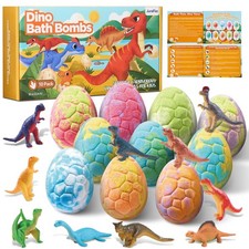 Dinosaur Bath Bombs with Surprise Toys, 10 Pack Natural Dino Eggs - Fun Bath